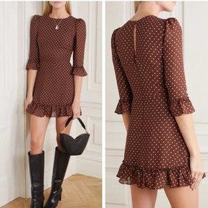 Reformation Brown Doutzen Polka Dot Mini Dress Size 2